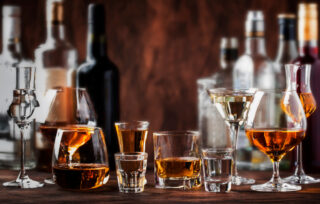 Strong,Spirits,Set.,Hard,Alcoholic,Drinks,In,Glasses,In,Assortment: